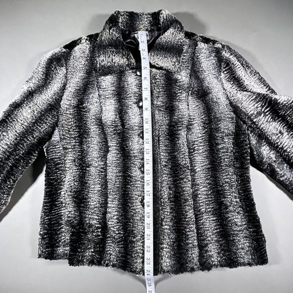 Chico's Black/Gray Vertical Stripe "Fuzzy" Texture Jacket/Coat Size 2 US Size 12 - Picture 7 of 12